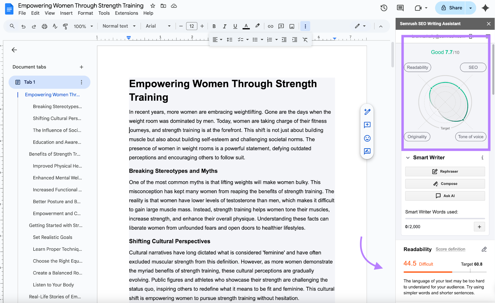 SEO Writing Assistant example