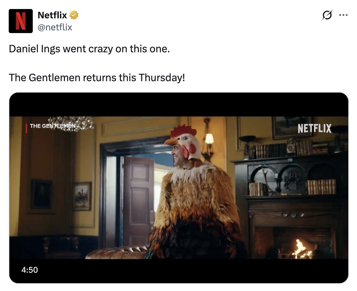 A post on X by Netflix promoting season two of the TV show “The Gentlemen”.