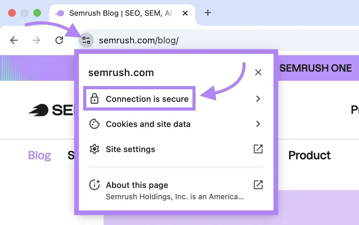 Chrome site information for sr01.amztools.in showing that the website connection is secure