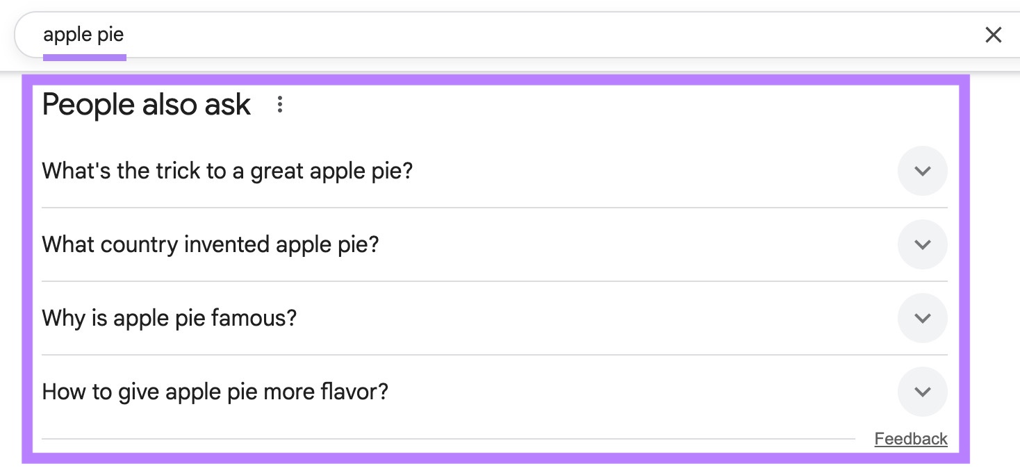Google SERP with a search term entered and the "People also ask" section highlighted.