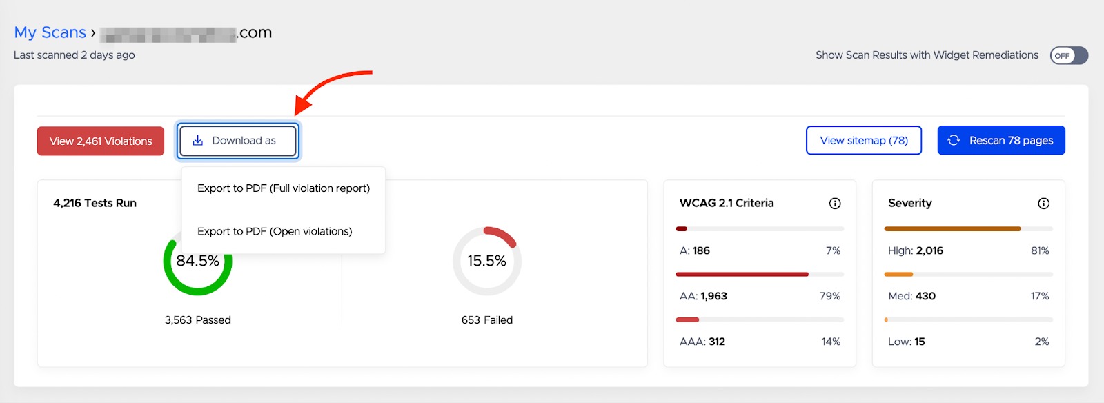&ldquo;Download as&rdquo; button&rsquo;s location on the dashboard