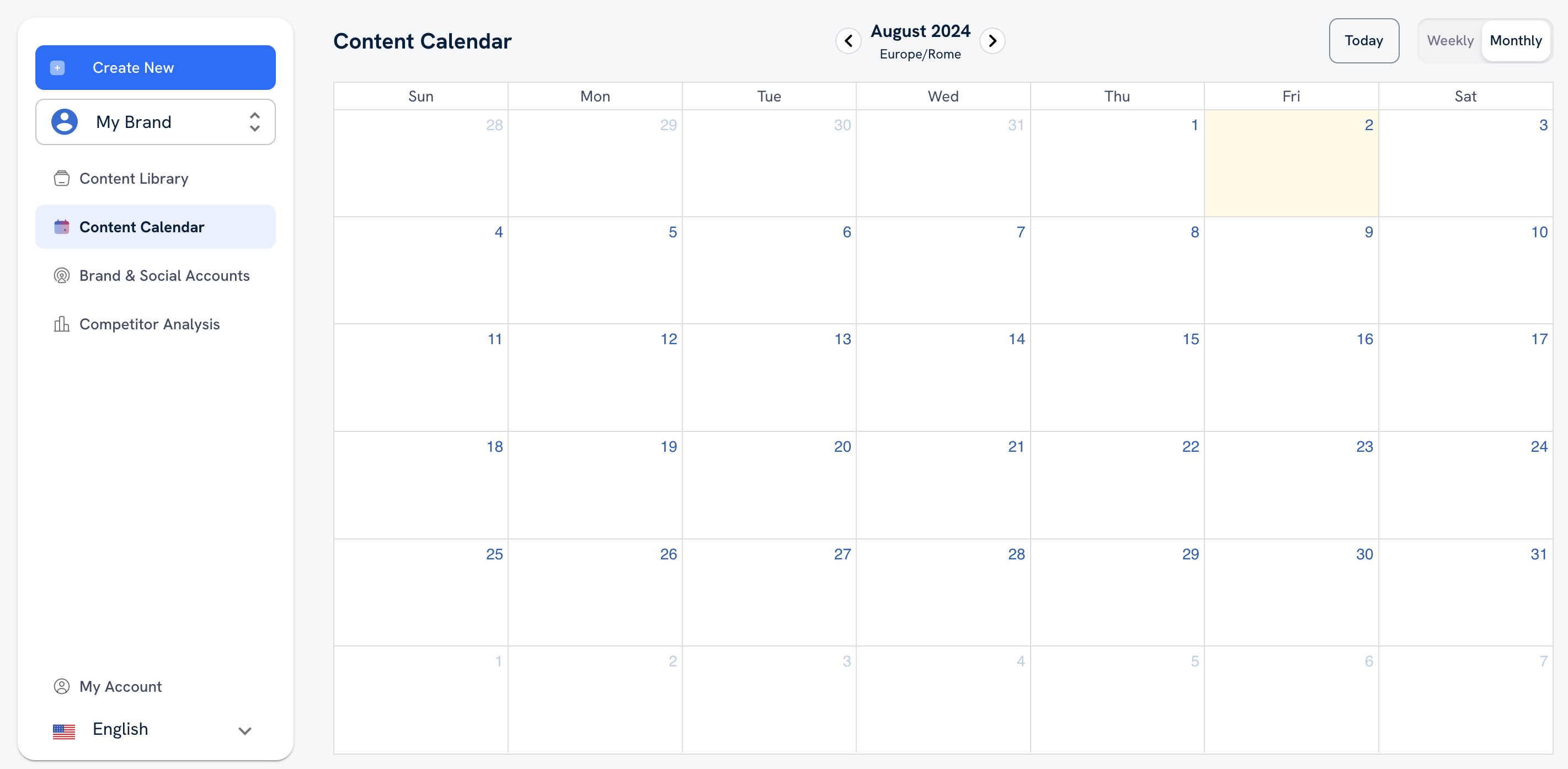 An example of the Content Calendar interface.