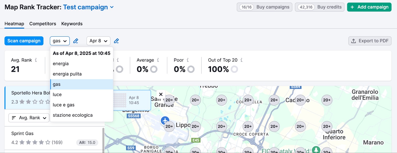 You can toggle between your chosen keywords by selecting them from a drop-down menu at the top of the screen.