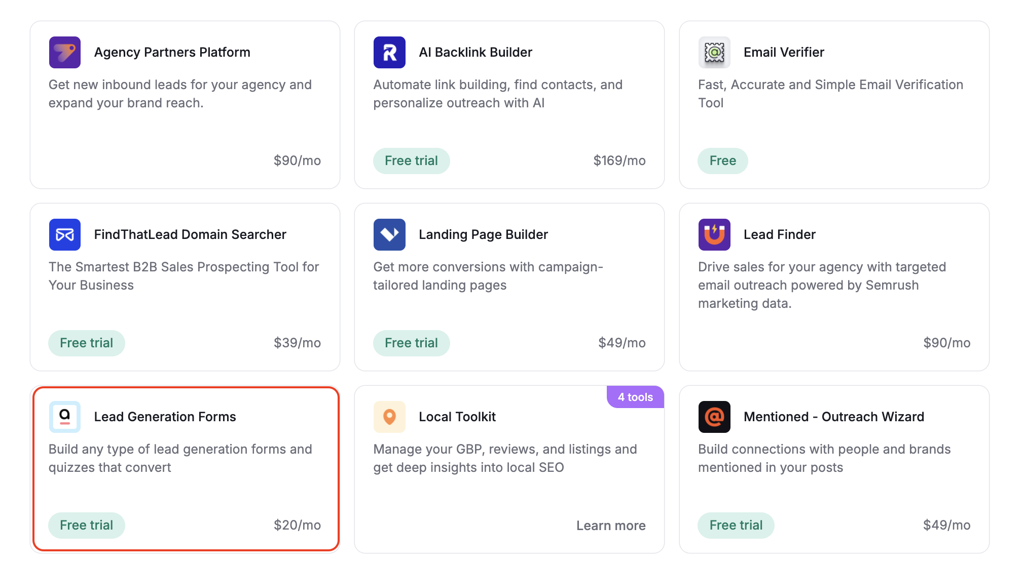 App Center list of apps.